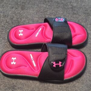 Under Armour Black and Pink Slide Sandals